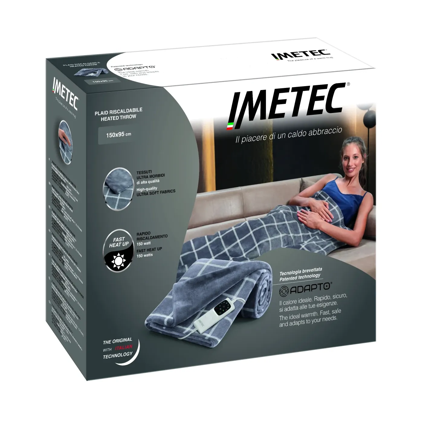 IMETEC 16775 Elektromos Melegítő Pléd 150x95cm Szürke CaldoPlaid Adapto