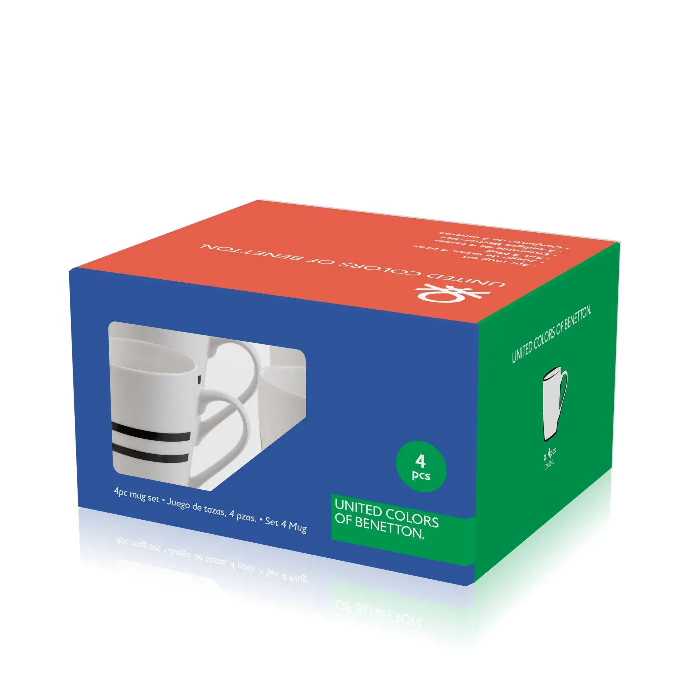 BENETTON BE-0258 4 Részes Bögre Szett 360ml Fekete-Fehér